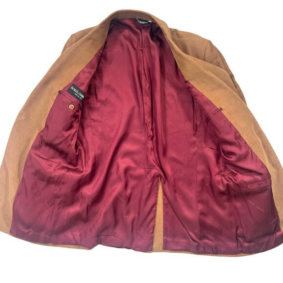 Dolce & Gabbana Camel Corduroy Blazer Men 42R Italy Cranberry Lining Retail$1200 - Picture 3 of 11